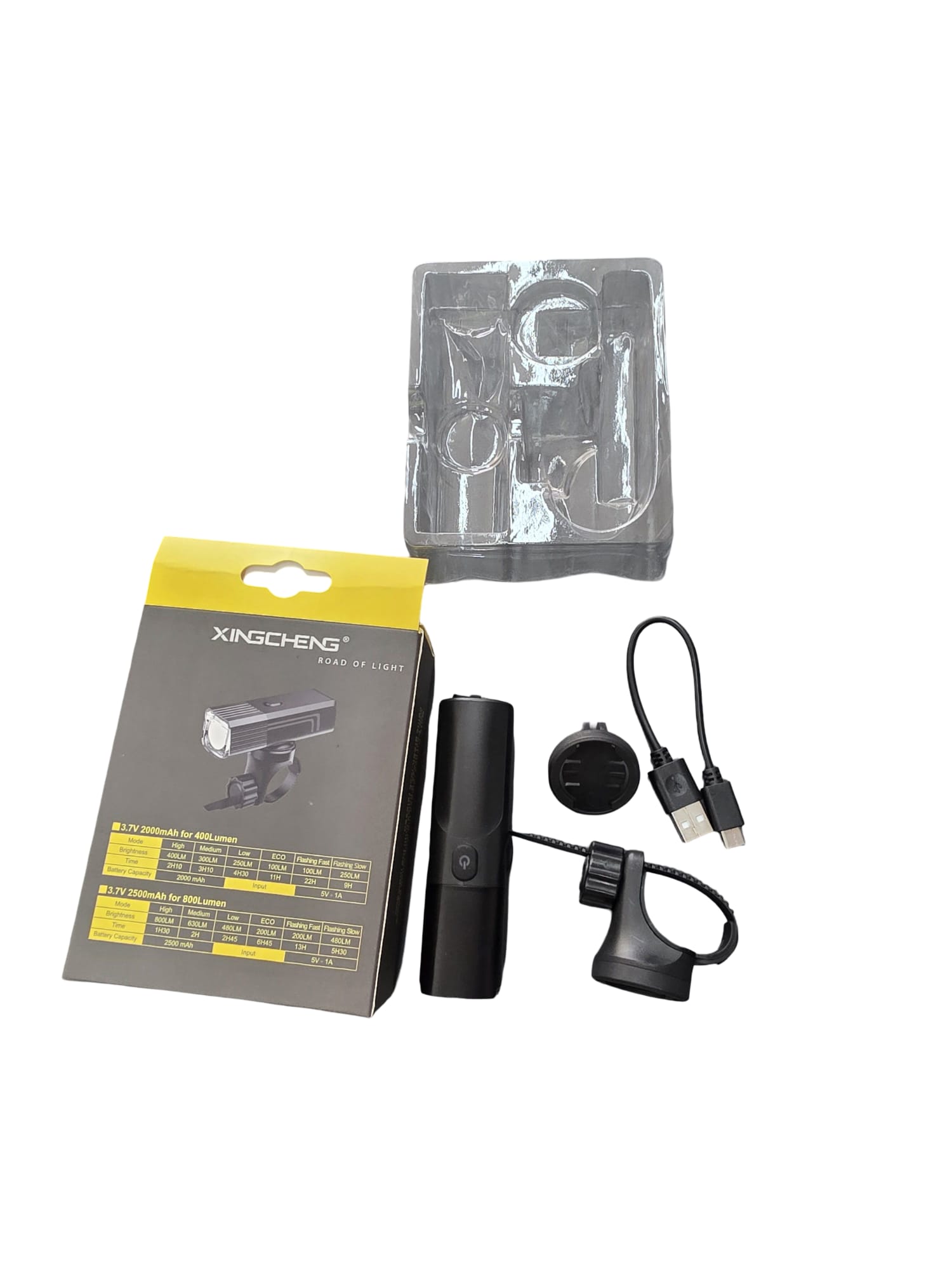 פנס קדמי נטען לאופניים XINGCHENG עם טעינת USB – שחור XC-366B